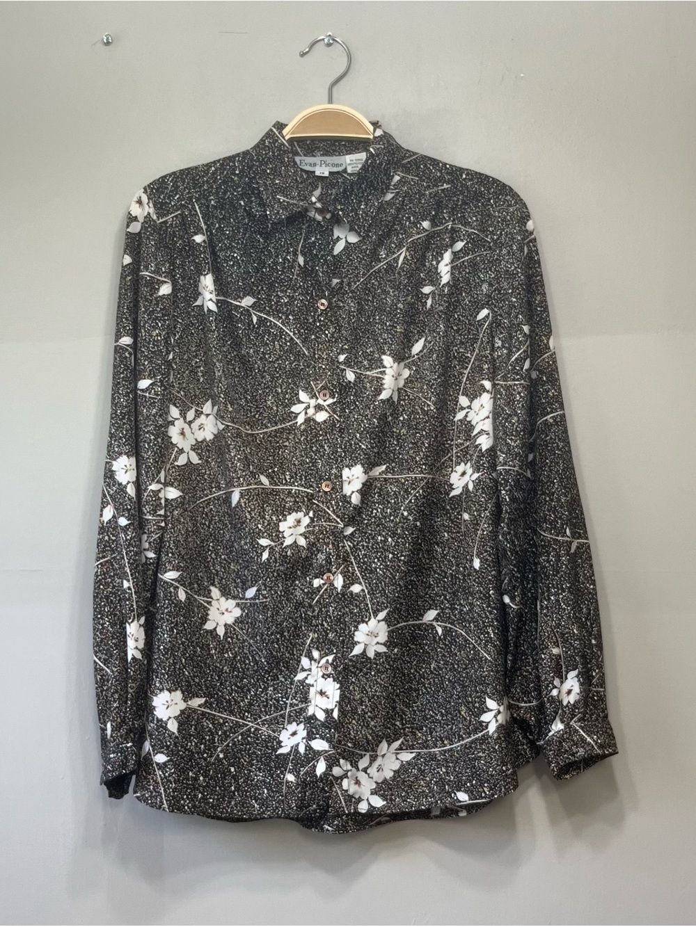 Vintage Evan Picone Black Floral Button-Up Blouse